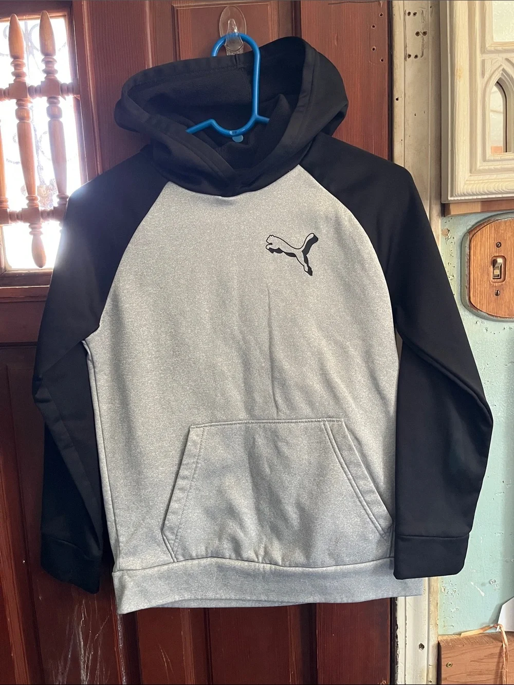 Puma Black and Gray Youth Hooded Pullover Sweatshirt